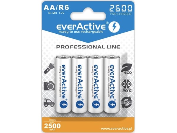 Everactive EVHRL6-2600, Oppladbart batteri, Nikkelmetallhydrid (NiMH), 1,2 V, 4 stykker, 2500 mAh, -20 - 50 °C