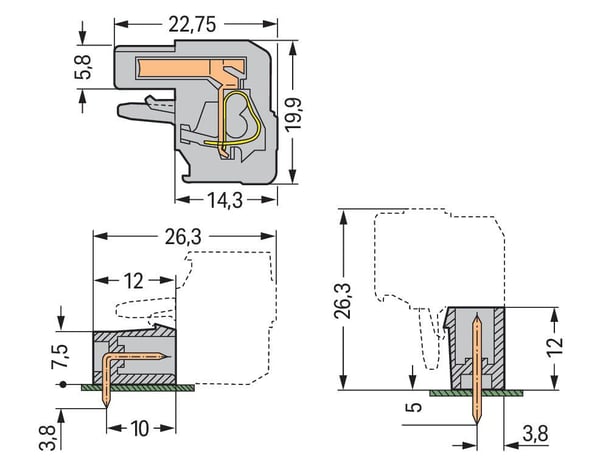 Wago MCS-MIDI Classic kulmapistorasia 3-nastainen harmaa 5mm rasteri (232-203/026-000)