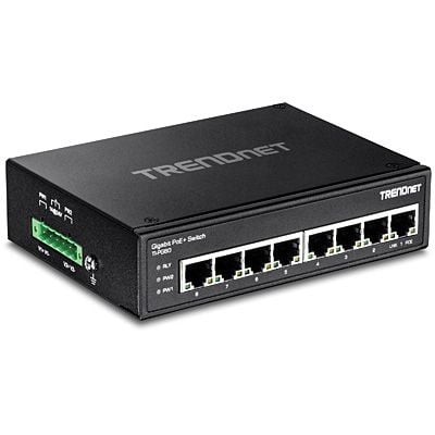TRENDnet TI-PG80 - Switch - ikke-styrt - 8 x 100/1000/10000 - DIN-skinnemonterbar, veggmonterbar - PoE+ (200 W) - DC-strøm - TAA-samsvar