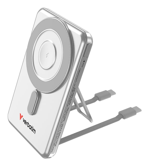 Verbatim 32276, 5000 mAh, mukautuva pikalataus, Power Delivery 3.0, pikalataus 3.0, langaton lataus, 3,85 V, 20 W, hopea