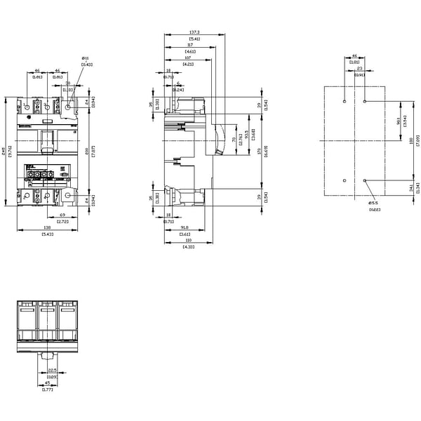 Siemens 3VA6325-0HN31-0AA0 Strömbrytare 1 st Inställningsområde (ström): 100–250 A Kopplingsspänning (max.): 600 V/AC (B x H x T) 138 x 248 x 110 m...
