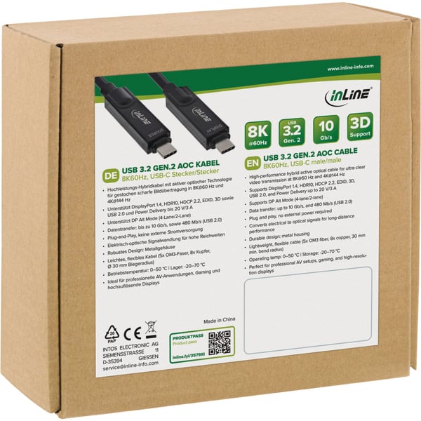 InLine 35797I, 7,5 m, USB C, USB C, USB 3.2 Gen 2 (3.1 Gen 2), 10 Gbit/s, Svart