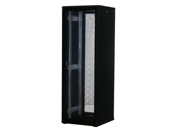 Rockstable RS19-6637PP, Frittstående hylle, 37U, 800 kg, Nøkkellås, Rack skinner, Justerbare bein