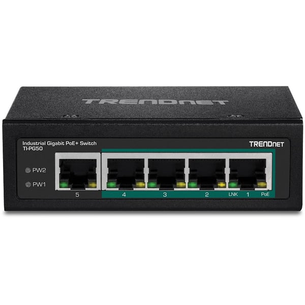TRENDnet TI-PG50 industriell 5-porters Gigabit PoE+-svitsj for DIN-skinne