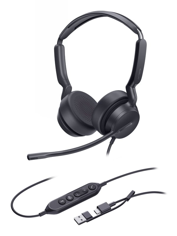 Hodesett Yealink UH42 Dual Teams USB-C/A Hodesett med ledning og hodebøyle Połączenia/muzyka USB Type-C / USB Type-A Svart