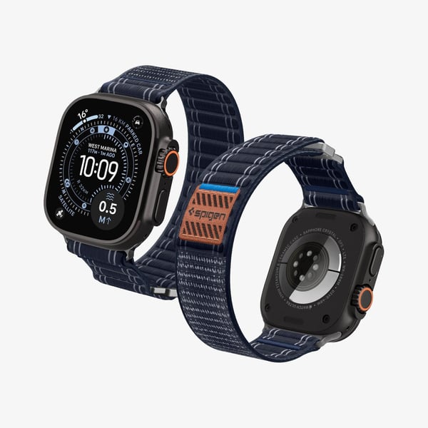 Spigen WBF0, Nauha, SmartWatch, laivastonsininen, Apple, Apple Watch (44/45mm), Apple Watch 10/11 (46mm), Apple Watch Ultra (49mm), Nylon