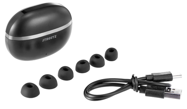 Streetz T235 TWS earphones black, True Wireless Stereo (TWS), Samtaler/musikk, 20 - 20000 Hz, 40 g, Hodesett, Svart