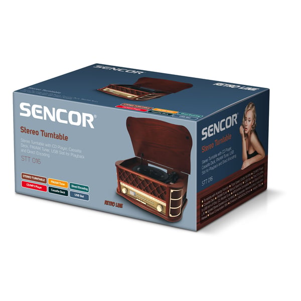 Sencor STT 016 retrolevysoitin 33/45/78 RPM USB-liitännällä, ruskea