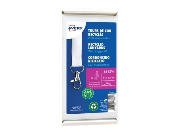 Avery 4842W, Nimilappukotelo, Metalli, Polyeteenitereftalaatti (PET) kalvo, Valkoinen, 15 mm, 440 mm, 10 kpl