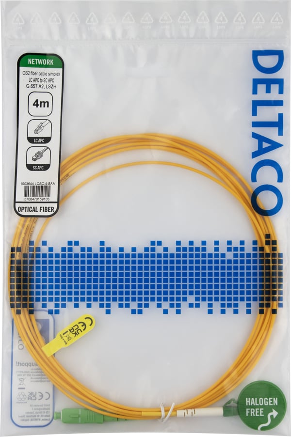 OS2 Fiberkabel, LC - SC, simplex, APC/APC, 4,0 m