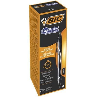 BIC Gel-ocity QuickDry - Kulepenn - sort - gelblank - 0,7 mm - medium - (12 stk.)