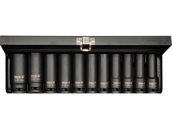 YATO YT-1054 krafthylssats 1/2", lång sexkant, 10-24 mm, 11 delar