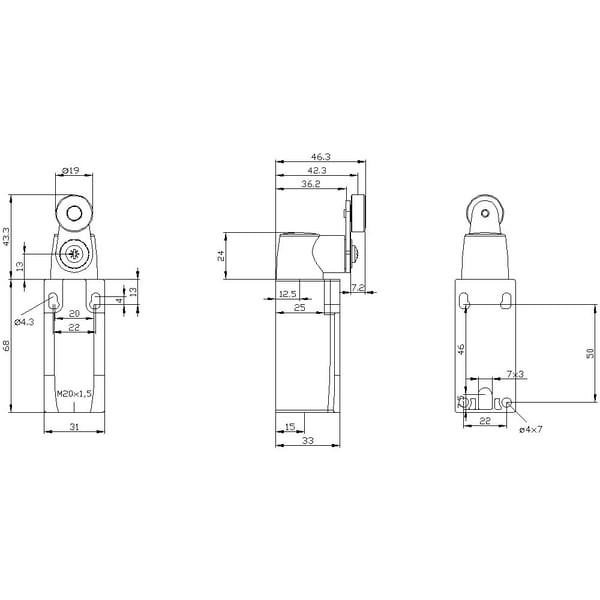 Siemens 3SE52120CK21 3SE5212-0CK21 Asentokytkin 6 A kääntövipu, metallivipu, muovirulla IP66, IP67 1 kpl, metalli, IP66, IP67, 43 mm, 49 mm, 127 mm...