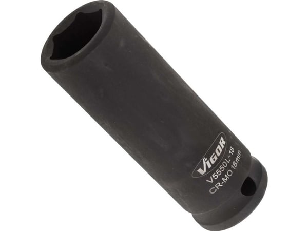 Vigor V5550L-18, Stikkontakt, 1/2", Metrisk, 1 hoder, 10 mm, Matt