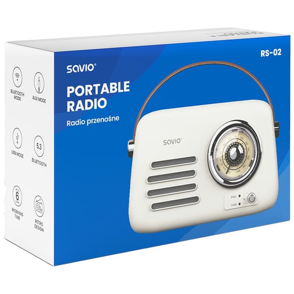 Savio RS-02, Bärbar, Analog, FM, 87,5 - 108 MHz, 3 W, Vit