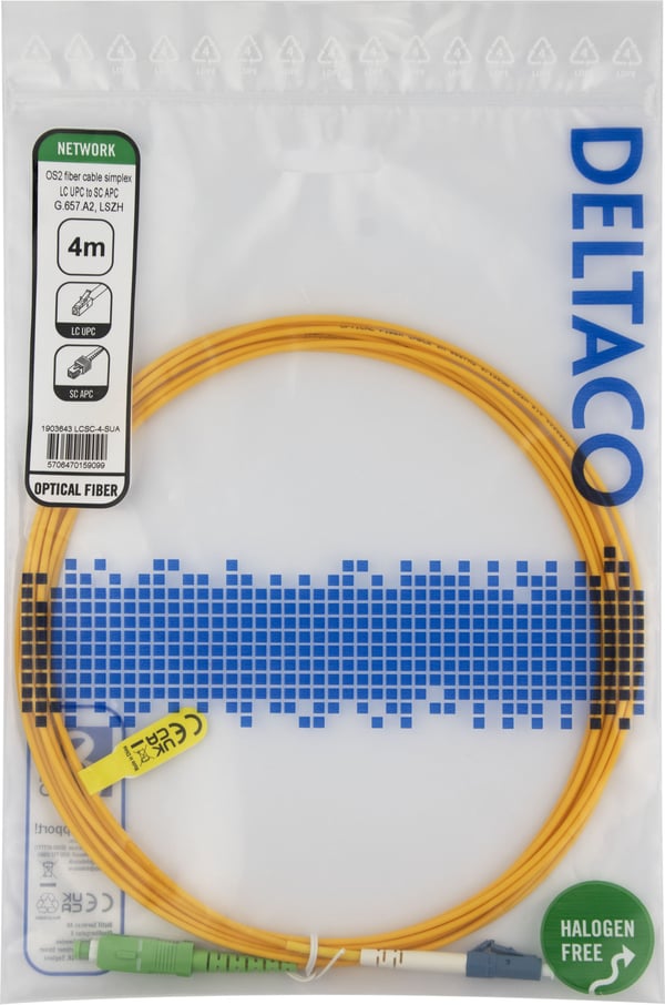 DELTACO - Nettverkskabel - LC/UPC-enkeltmodus (hann) til SC/APC-enkeltmodus (hann) - 4 m - 4 m - fiberoptisk - simpleks - G.657.A2/OS2 - halogenfri...