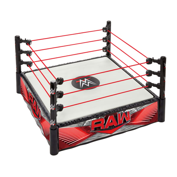 Mattel WWE Superstar Ring -kehä, jossa Main Event- ja RAW-tarrat, jousitettu kehän alusta ja joustavat köydet, 6 vuosi/vuosia, Monivärinen, Muovi