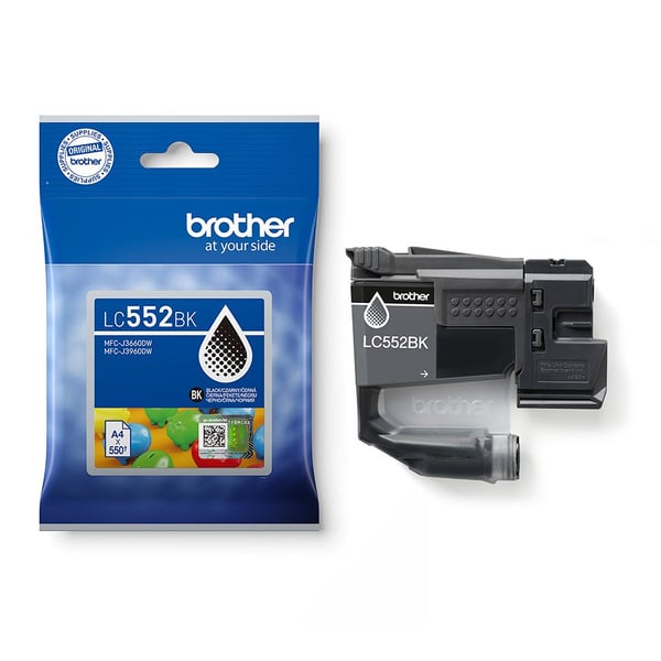 Brother LC552BK, High (L) Yield, Svart, Pigmentbaserat bläck, 1 styck, 550 sidor, Enpack
