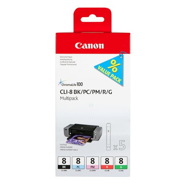 Canon CLI Value Pack 8 Multipack - 13 ml - svart, cyan, magenta, rød, grønn - original - blekkbeholder - for PIXMA Pro9000, Pro9000 Mark II