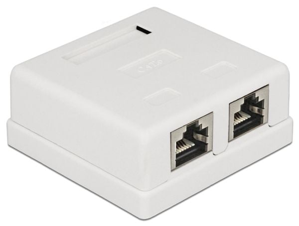 Delock Modular Wall - Stik til montering på overflade - CAT 6 - STP - RJ-45 X 2 - hvid