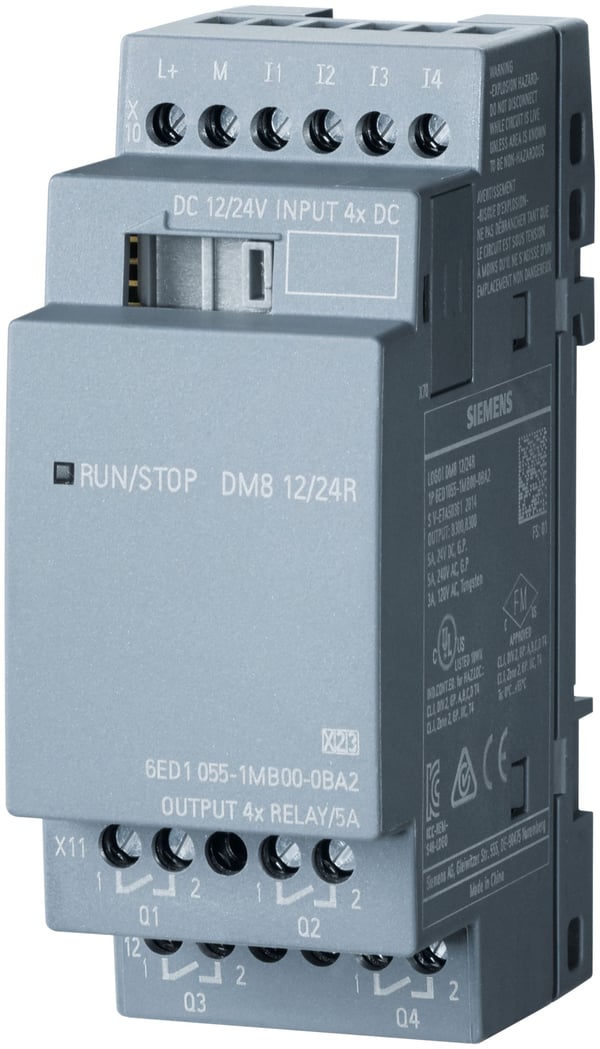 LOGO! DM8 12/24R, expansionsmodul PU/I/O: 12, 24V/12V/24V/m, 2TE, 4 DI/4 DO