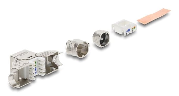 DeLOCK 90798, Tasainen/kulmassa, Hopea, Valkoinen, RJ-45, LSA, Naaras, 22/24