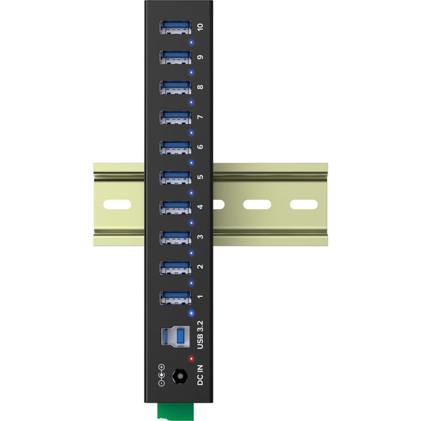 InLine USB 3.2 Gen.1 teollisuuskeskitin - 10 porttia - alumiinikotelo - virtalähteellä (35396C)