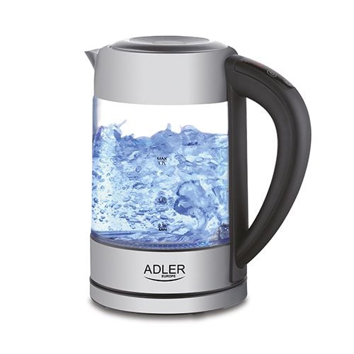Adler AD 1247, 1,7 l, 2200 W, Hasselnøtt, Rustfritt stål, Gjennomsiktig, Glass, Vannivåindikator, Overopphetingsbeskyttelse