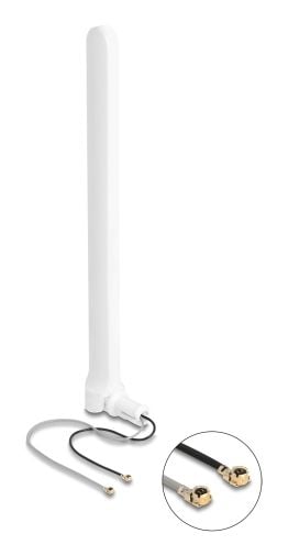 Delock WiFi 6 kaksoisantenni 2 x I-PEX Inc, MHF I liitin 2 - 5 dBi 17 cm suuntaamaton, kallistusliitännällä valkoinen
