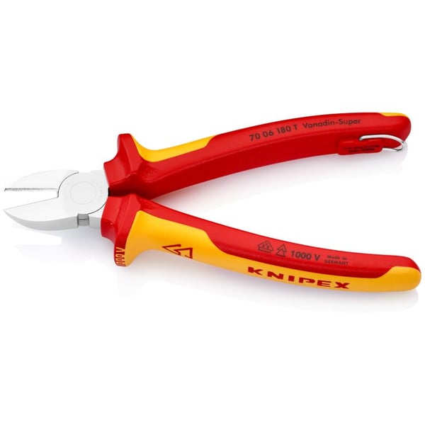 Knipex 70 06 180 T, Avbitertang, 4 mm, Stål, Plast, Oransje, Rød, 57 mm