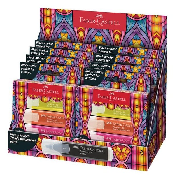 Faber-Castell Textmarker 46 Glassy SF, 4 stykker, Flerfarget, Projektil spiss, Flerfarget, Rektangel, 1,5 mm