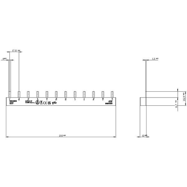 PIN Samleskinne 10mm², 3X4PH