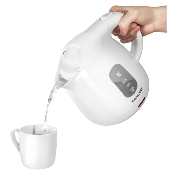 Sencor SWK 1010WH, 1 l, 1100 W, Vit, Plast, Rostfritt stål, Justerbar termostat, Vattennivå indikator