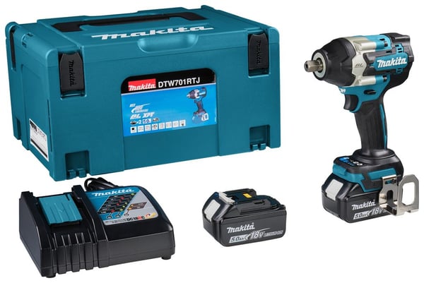 Makita DTW701RTJ iskuavain 18 V, 700 N·m, 1/2" neliö, 2 x 5,0 Ah akkua