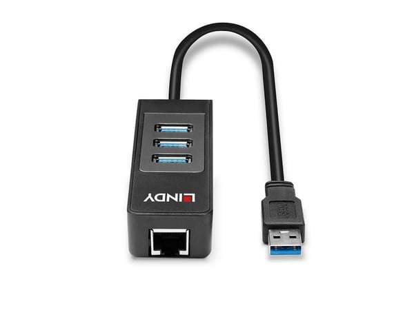 Lindy 43176, USB 3.2 Gen 1 (3.1 Gen 1) Type-A, RJ-45, USB 3.2 Gen 1 (3.1 Gen 1) Type-A, 5000 Mbit/s, Svart, Plast, 0,29 m