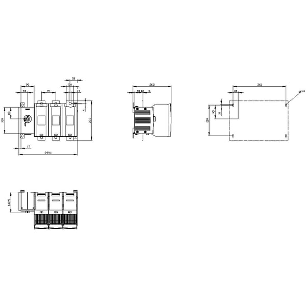 3-napainen 800 A 8 sulkemista, 8 avaamista 690 V/AC Siemens 3KF53800LF11