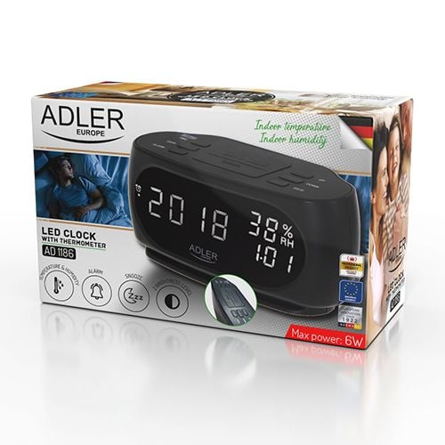 Adler AD 1186, Digital väckarklocka, Svart, LED, AC, 182 mm, 88 mm