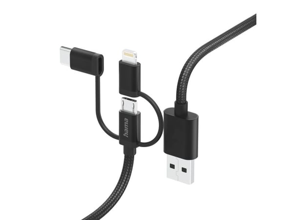 Hama - USB-kabel - USB til Lightning/Micro-USB Type B/USB-C - USB 2.0 - 3 A - 1.5 m - svart