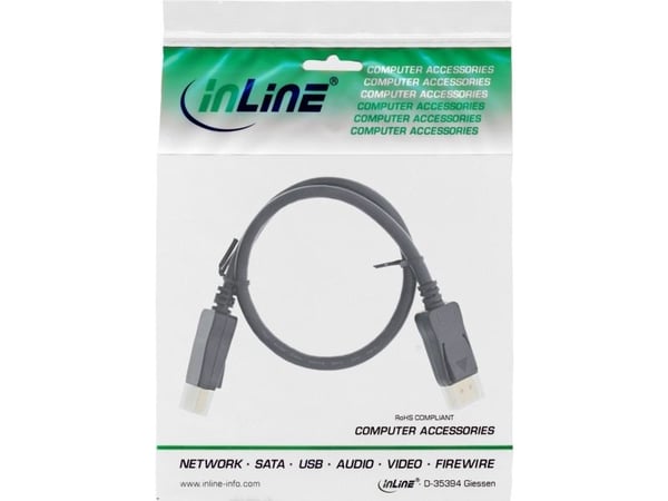 InLine 17255P, 0,5 m, DisplayPort, DisplayPort, Hankjønn, Hankjønn, 7680 x 4320 piksler