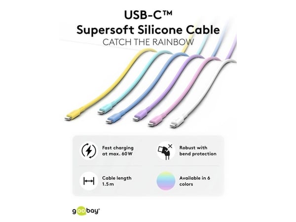 USB-C™ silikonkabel, 1,5 m, rosa