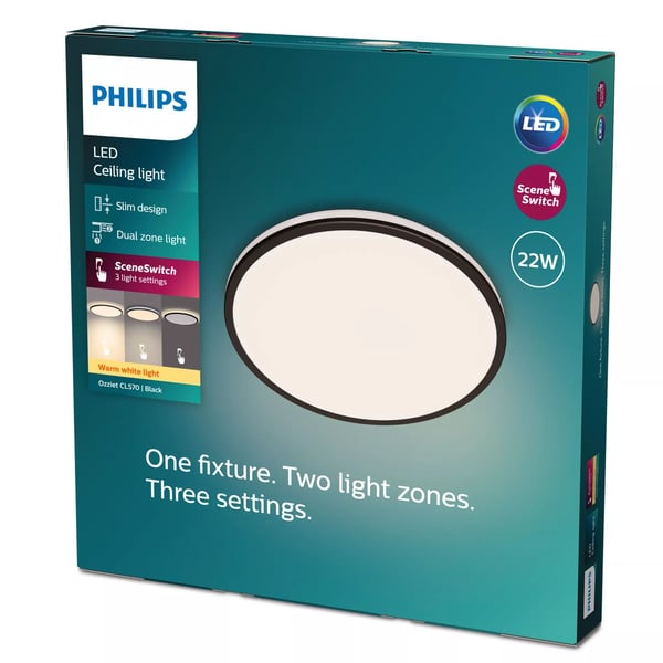 Philips Funktionell Ozziet taklampa 22 W, LED, Glödlampan/-lamporna kan inte bytas ut, 2700 K, 2300 LM, IP20, Svart