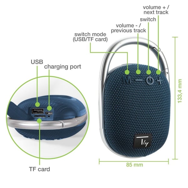 Techly ICASBL321BL, 4,5 cm, 5 W, 120 - 20000 hz, 4 O, 90 dB, Kabel & Trådlös