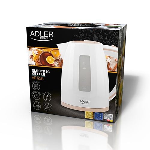 Adler AD 1264, 1,7 l, 2200 W, Hasselnöt, Vit, Plast, Vattennivå indikator