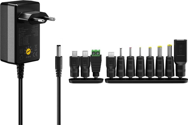 Goobay 64571 universell strømadapter 3 V–12 V 7,2 W 0,6 A, 11 adaptere