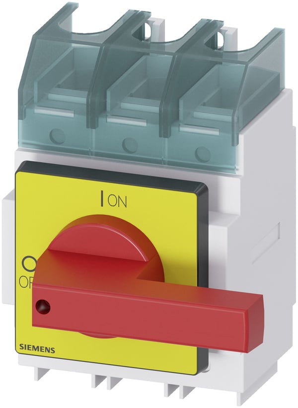 Siemens lastbryter, rød, gul, 3-polet, 185 mm², 160 A, 690 V/AC, 3LD23300TK13, 3P, IP40, 169 mm, 220 mm, 300 mm, 195 mm
