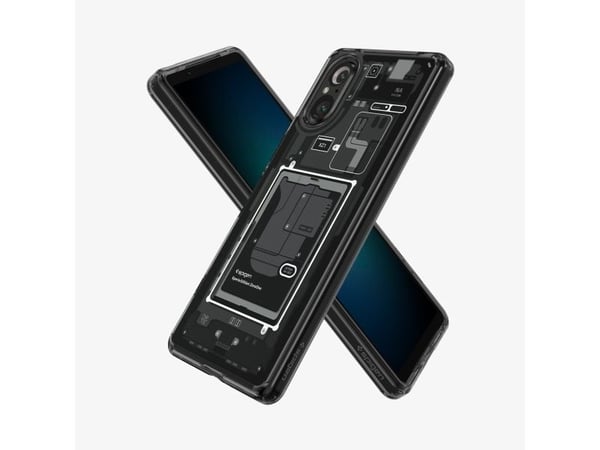 Spigen Ultra Hybrid kotelo Sony Xperia 5 V:lle - tummanharmaa (Zero One design)
