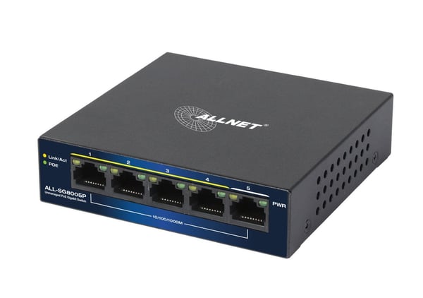 ALLNET 215400, Uhåndtert, L2, Gigabit Ethernet (10/100/1000), Strøm over Ethernet (PoE), Skrivebords-/veggmontering, Kan monteres på vegg