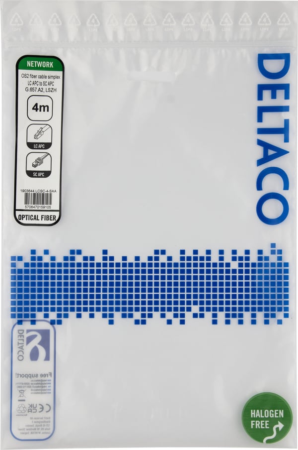 OS2 Fiberkabel, LC - SC, simplex, APC/APC, 4,0 m