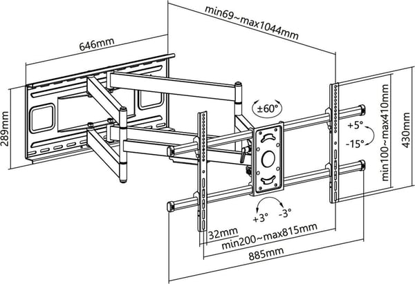 Goobay 71197 TV-veggfeste 43-90" FULLMOTION (XL) 80 kg VESA 800x400 mm