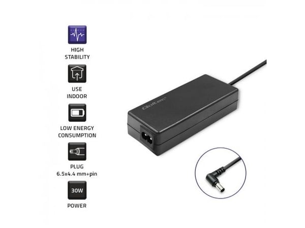 Qoltec - Strömadapter - 14V, 2,1A, 6,5*4,4, + strömkabel - AC 220-240 V - 30 watt - svart